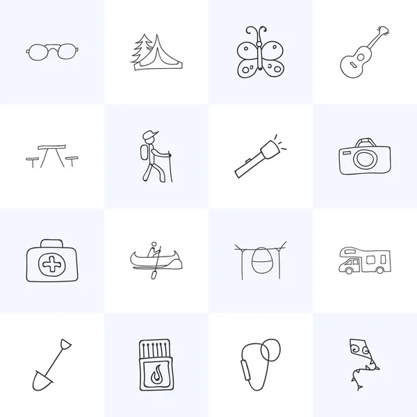Set van 16 bewerkbare Camping iconen. Bevat symbolen zoals medische Kit, schoonheid Insect, fotograferen en meer. Kan worden gebruikt voor Web, Mobile, Ui en Infographic Design. — Stockvector