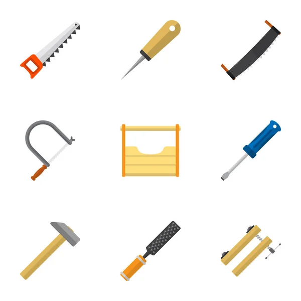 Conjunto de 9 iconos de herramientas editables. Incluye símbolos como martillo, instrumentos, motosierra y más. Puede ser utilizado para el diseño de la tela, móvil, interfaz de usuario e infografía . — Vector de stock