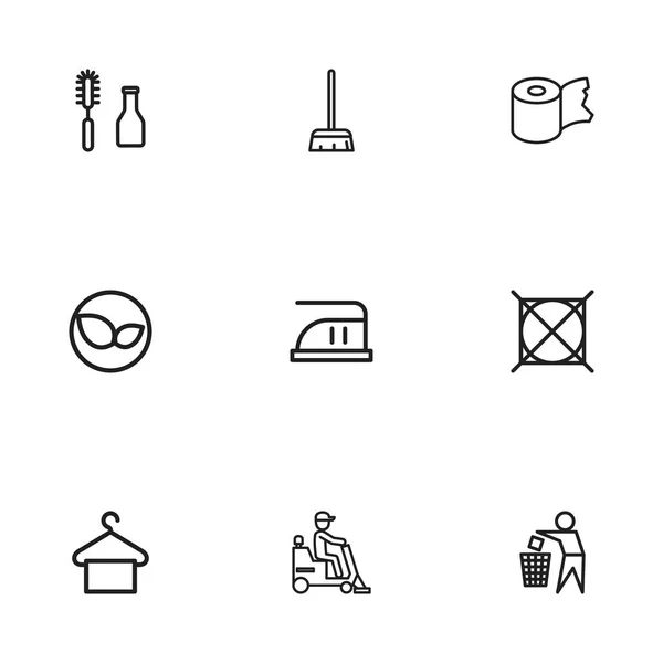 Набір з 9 піктограм для редагування. Включає в себе такі символи, як Besom, смітник, інструменти та багато іншого. Може використовуватися для веб, мобільного, інтерфейсу та інфографіки . — стоковий вектор