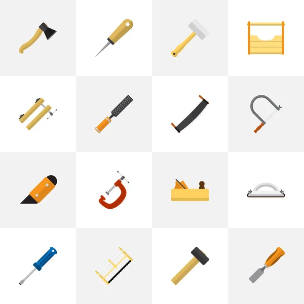 Set de 16 iconos de aparatos editables. Incluye símbolos tales como sierra manual, tornillo de giro, instrumentos. Puede ser utilizado para el diseño de la tela, móvil, interfaz de usuario e infografía . — Archivo Imágenes Vectoriales