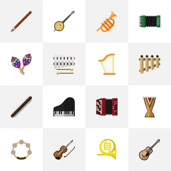 Set de 16 iconos de sonido editables. Incluye símbolos como cítara, armónica, piano y más. Puede ser utilizado para el diseño de la tela, móvil, interfaz de usuario e infografía . — Vector de stock