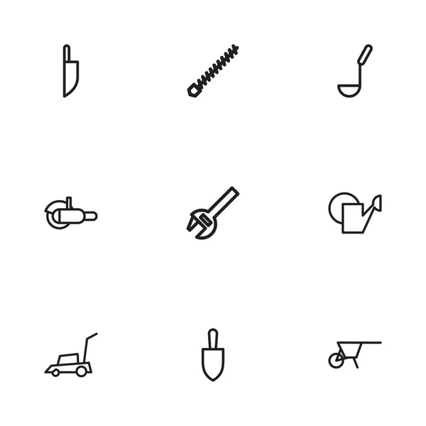 Set de 9 iconos de aparatos editables. Incluye símbolos como cucharón de sopa, cuchillo, broca giratoria y más. Puede ser utilizado para el diseño de la tela, móvil, interfaz de usuario e infografía . — Vector de stock