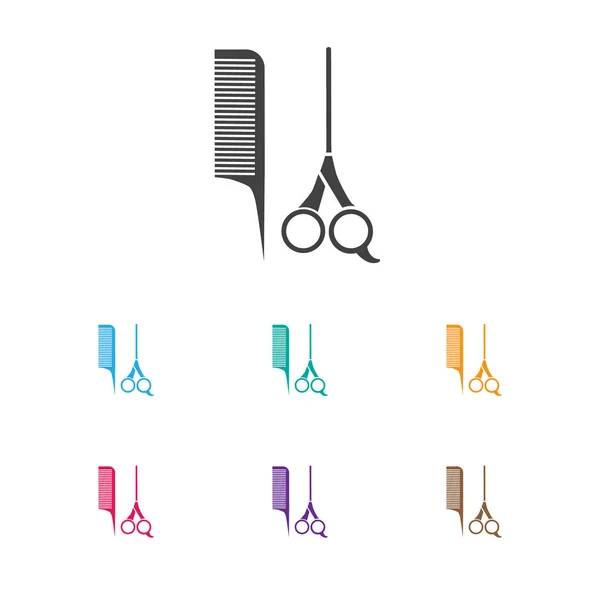 Векторная иллюстрация символа парикмахерской на инструментах. Изолированные ножницы высшего качества с элементом расчески в модном плоском стиле . — стоковый вектор