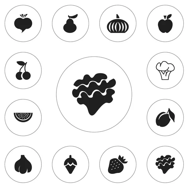 Набор из 12 настольных ягодных иконок. Включает такие символы, как дерево, герцогиня, редис и многое другое. Can be used for Web, Mobile, UI and Infographic Design . — стоковый вектор