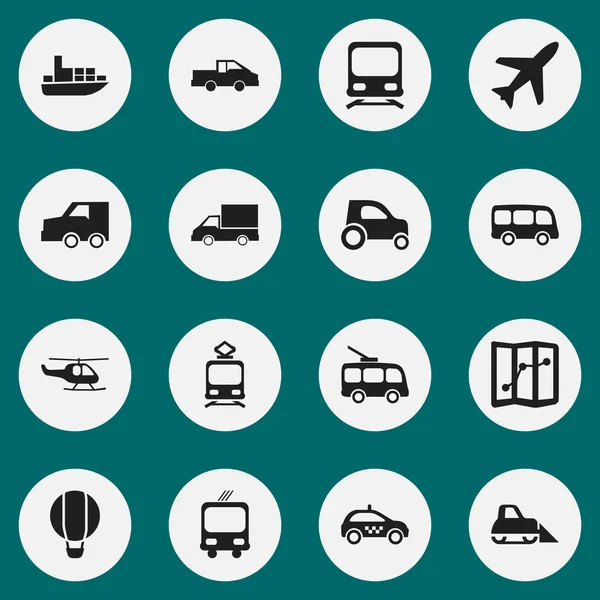 Set van 16 bewerkbare vervoer iconen. Bevat symbolen zoals reizen Pickup, onderdeel van auto, transport en meer. Kan worden gebruikt voor Web, Mobile, Ui en Infographic Design. — Stockvector