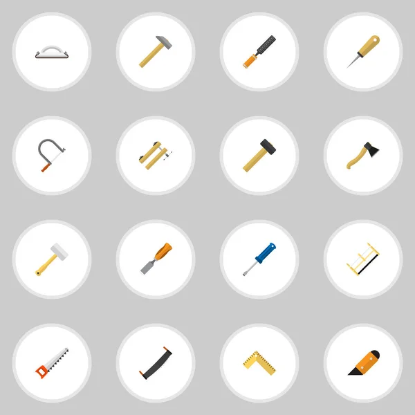 Conjunto de 16 iconos de herramientas editables. Incluye símbolos tales como herramienta, papel esmeril, mordaza y más. Puede ser utilizado para el diseño de la tela, móvil, interfaz de usuario e infografía . — Archivo Imágenes Vectoriales