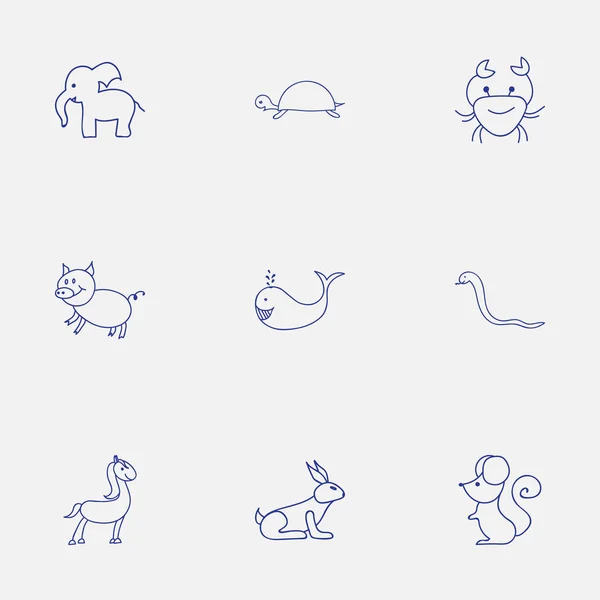 Set de 9 iconos editables de Zoología. Incluye símbolos como el cáncer, el elefante, la rata y más. Puede ser utilizado para el diseño de la tela, móvil, interfaz de usuario e infografía . — Vector de stock