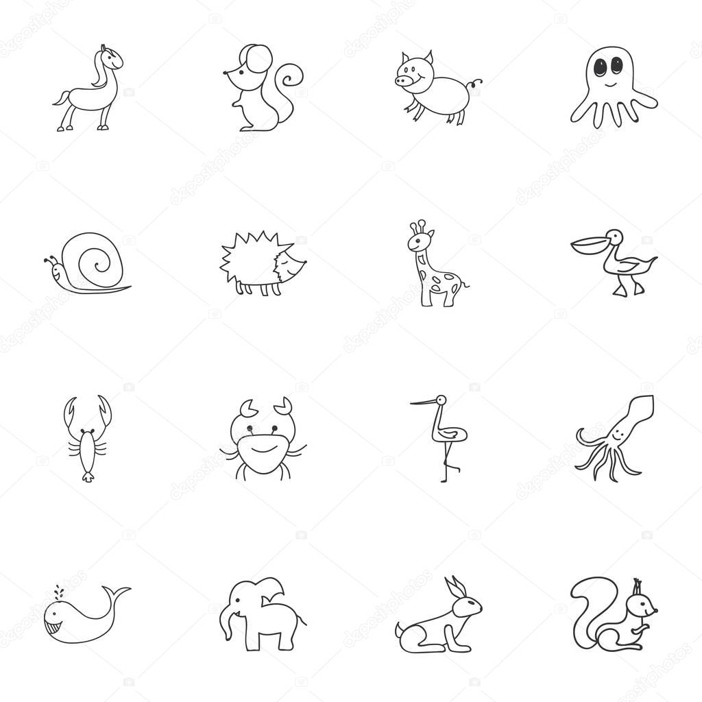 Set Of 16 Editable Animal Icons. Includes Symbols Such As Shadoof, Chipmunk, Rabbit And More. Can Be Used For Web, Mobile, UI And Infographic Design.
