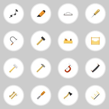 16 düzenlenebilir araçları simgeler kümesi. Boer, zımpara kağıdı, kucaklamak ve daha fazlası gibi simgeler içerir. Web, mobil, UI ve Infographic tasarımı için kullanılabilir.