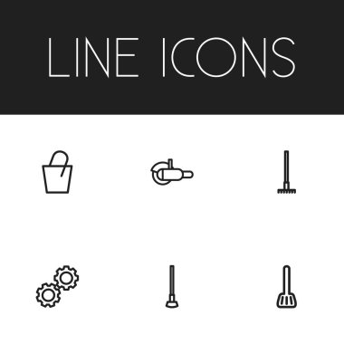 6 düzenlenebilir enstrüman simgeler kümesi. Harrow, öğütücü, kap kacak/mutfak eşyası ve daha fazlası gibi simgeler içerir. Web, mobil, UI ve Infographic tasarımı için kullanılabilir.