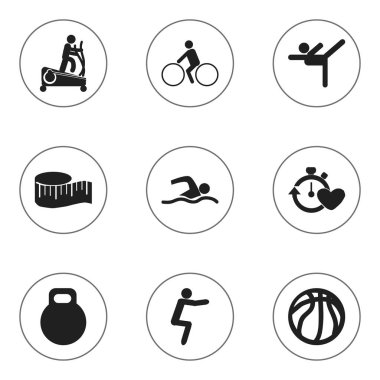 9 düzenlenebilir sağlıklı simgeler kümesi. Öğretim erkek, eğitim Havuzu, Basket oyun ve daha fazlası gibi simgeler içerir. Web, mobil, UI ve Infographic tasarımı için kullanılabilir.