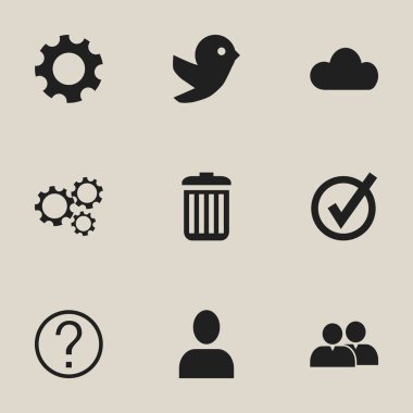 9 düzenlenebilir Internet simge kümesi. Gökyüzü, grup, dişli ve daha fazlası gibi simgeler içerir. Web, mobil, UI ve Infographic tasarımı için kullanılabilir.