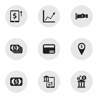 9 düzenlenebilir finansal simgeler kümesi. Transfer, nakit büyüme, Kütüphane gibi simgeler ve daha fazlasını içerir. Web, mobil, UI ve Infographic tasarımı için kullanılabilir.