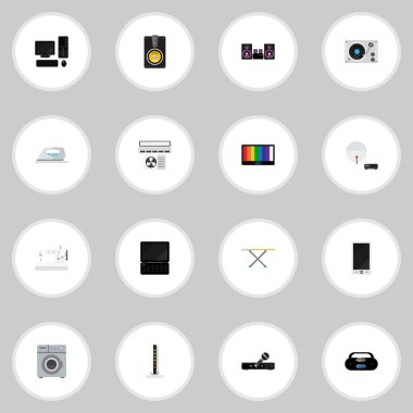 16 düzenlenebilir teknik simgeler kümesi. Cihaz, pikap, kaset çalar ve daha fazlası gibi simgeler içerir. Web, mobil, UI ve Infographic tasarımı için kullanılabilir.