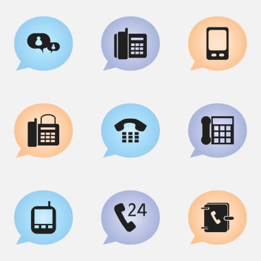 9 düzenlenebilir aygıt simgeler kümesi. Alıcı-verici, Office telefon, çağrı ve daha fazlası gibi simgeler içerir. Web, mobil, UI ve Infographic tasarımı için kullanılabilir.