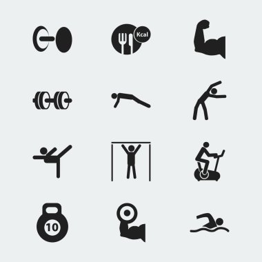 12 düzenlenebilir yaşam tarzı simgeler kümesi. Gücü, eğitim Havuzu, egzersiz ve daha fazlası gibi simgeler içerir. Web, mobil, UI ve Infographic tasarımı için kullanılabilir.