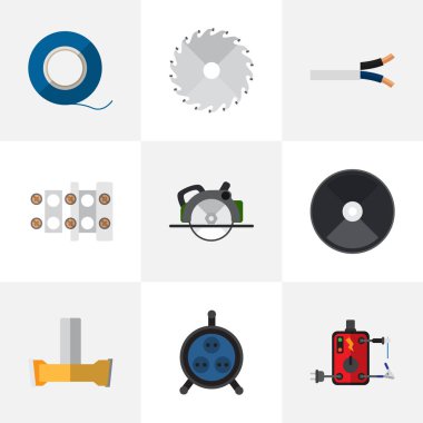 9 düzenlenebilir aletleri simgeler kümesi. Yapıştırıcı, kablo, testere ve daha fazlası gibi simgeler içerir. Web, mobil, UI ve Infographic tasarımı için kullanılabilir.