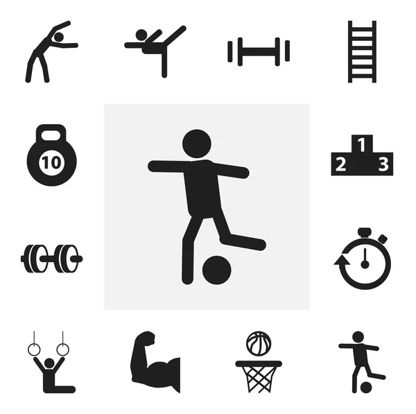 Conjunto de 12 iconos de ejercicio editables. Incluye símbolos como bíceps, ejercicio, escalera y más. Puede ser utilizado para el diseño de la tela, móvil, interfaz de usuario e infografía . — Vector de stock