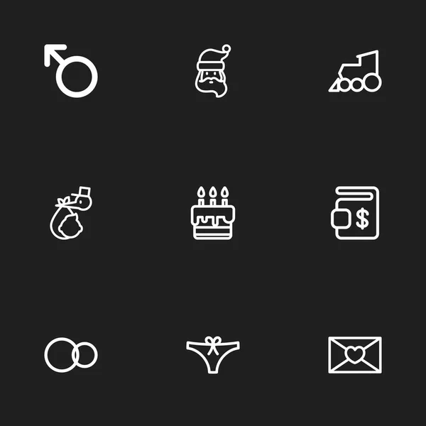 Satz von 9 editierbaren Folks-Symbolen. beinhaltet Symbole wie Menschensymbol, Ringe, Bringt und mehr. kann für Web-, Mobil-, UI- und Infografik-Design verwendet werden. — Stockvektor