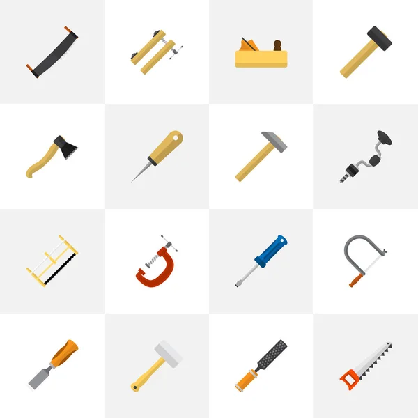 Conjunto de 16 iconos de herramientas editables. Incluye símbolos como sierra de hacha, hacha, Clinch y más. Puede ser utilizado para el diseño de la tela, móvil, interfaz de usuario e infografía . — Archivo Imágenes Vectoriales