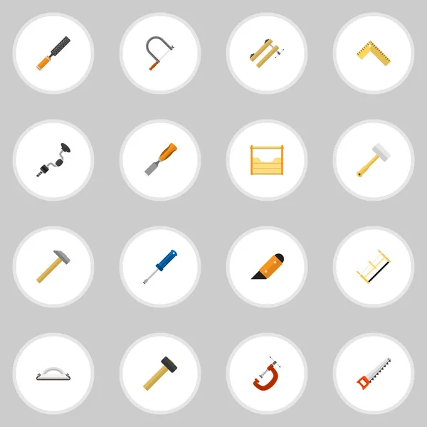 Set von 16 editierbaren Ausrüstungssymbolen. beinhaltet Symbole wie Hammer, Klemme, Werkzeug und mehr. kann für Web-, Mobil-, UI- und Infografik-Design verwendet werden. — Stockvektor