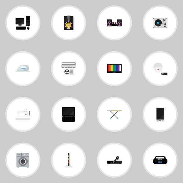 Set Of 16 Editable Tech Icons. Includes Symbols Such As Appliance, Turntable, Cassette Player And More. Can Be Used For Web, Mobile, UI And Infographic Design. — Stock Vector