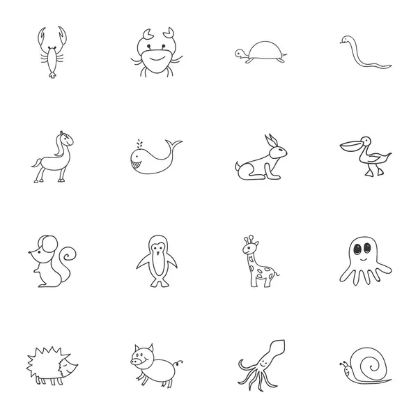 Conjunto de 16 iconos animales editables. Incluye símbolos como tentáculo, babosa, erizo y más. Puede ser utilizado para el diseño de la tela, móvil, interfaz de usuario e infografía . — Vector de stock