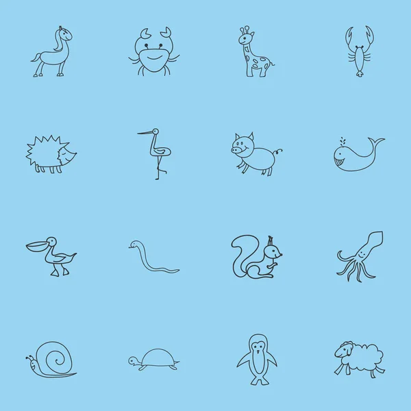 Ensemble de 16 icônes de zoo modifiables. Comprend des symboles tels que oursin, homard, serpent et plus. Peut être utilisé pour le Web, mobile, interface utilisateur et infographie . — Image vectorielle
