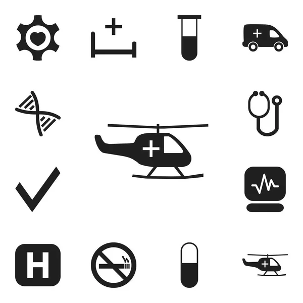 Set van 12 bewerkbare gezondheid iconen. Bevat symbolen zoals kliniek kamer, medische luchtvaart, nood- en meer. Kan worden gebruikt voor Web, Mobile, Ui en Infographic Design. — Stockvector