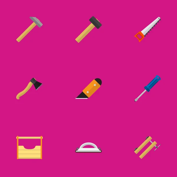 Conjunto de 9 iconos de herramientas editables. Incluye símbolos tales como tornillo, Malleus, hacha y más. Puede ser utilizado para el diseño de la tela, móvil, interfaz de usuario e infografía . — Archivo Imágenes Vectoriales