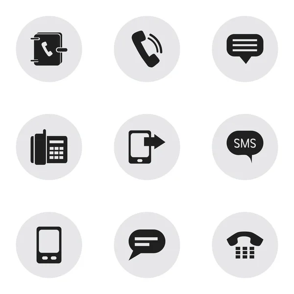 Set di 9 icone del telefono modificabili. Include simboli come cellulare, chat, notebook indirizzo e altro ancora. Può essere utilizzato per la progettazione web, mobile, UI e infografica . — Vettoriale Stock