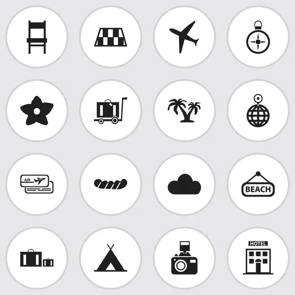 Set di 16 icone di viaggio modificabili. Include simboli come Nuvoloso, Aereo, Fioritura e altro ancora. Può essere utilizzato per la progettazione web, mobile, UI e infografica . — Vettoriale Stock