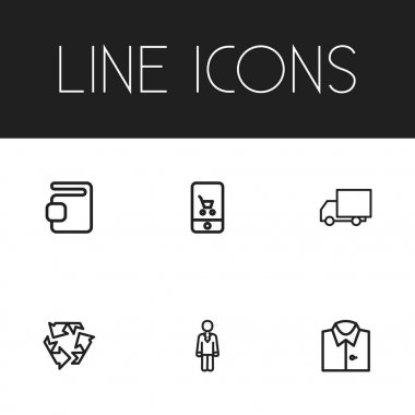 6 düzenlenebilir iş simgeler kümesi. Kamyon, cüzdan, işadamı ve daha fazlası gibi simgeler içerir. Web, mobil, UI ve Infographic tasarımı için kullanılabilir.