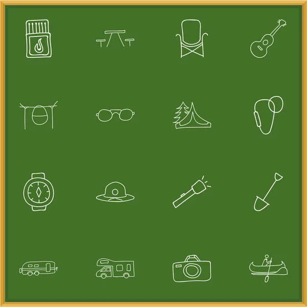 Set Of 16 Editable Travel Icons. Includes Symbols Such As Camp House, Flashlight, Wrist Clock And More. Can Be Used For Web, Mobile, UI And Infographic Design. — Stock Vector