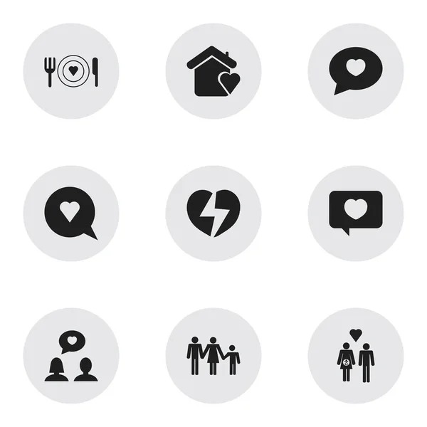 Conjunto de 9 Ícones de amor editáveis. Inclui símbolos como família, placa, casa e muito mais. Pode ser usado para Web, Mobile, UI e design infográfico . —  Vetores de Stock
