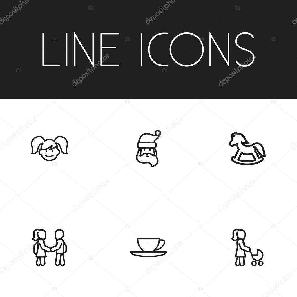 Set Of 6 Editable Family Icons. Includes Symbols Such As Father Frost, Cup, Dad And More. Can Be Used For Web, Mobile, UI And Infographic Design.