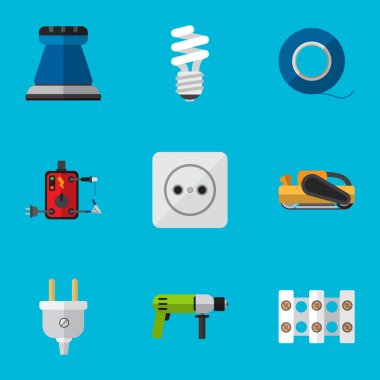9 düzenlenebilir elektrik simgeler kümesi. Zımpara kağıdı, matkap, gibi simgeler içerir lehimleme ve daha fazlası. Web, mobil, UI ve Infographic tasarımı için kullanılabilir.