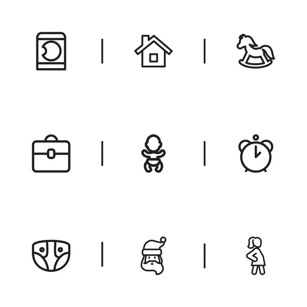 Ensemble de 9 icônes relatives modifiables. Comprend des symboles tels que le Père Frost, Nappy, portefeuille et plus. Peut être utilisé pour le Web, mobile, interface utilisateur et infographie . — Image vectorielle