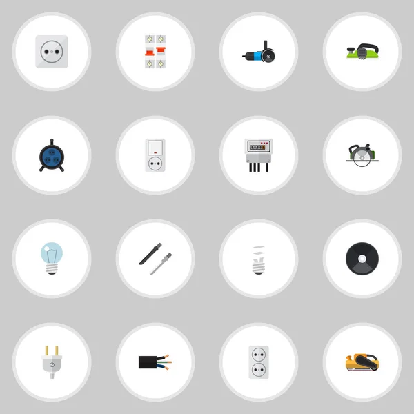 Set van 16 bewerkbare elektrische iconen. Bevat symbolen zoals Jack, elektrische, lamp en meer. Kan worden gebruikt voor Web, Mobile, Ui en Infographic Design. — Stockvector