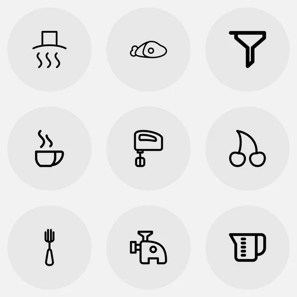 Набір з 9 для редагування Кука іконок. Включає в себе символи, такі як Blender, капучино, кратер та багато іншого. Може використовуватися для веб, мобільні, призначеного для користувача інтерфейсу і інфографіки дизайн. — стоковий вектор