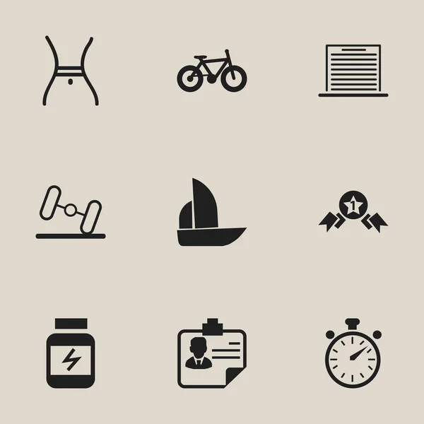 Set van 9 bewerkbare ingewikkeld iconen. Bevat symbolen zoals fiets, Award, buik en meer. Kan worden gebruikt voor Web, Mobile, Ui en Infographic Design. — Stockvector