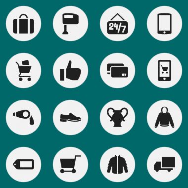 16 düzenlenebilir iş simgeler kümesi. Bulutsuz, kazak, teslimat gibi simgeler içerir. Web, mobil, UI ve Infographic tasarımı için kullanılabilir.