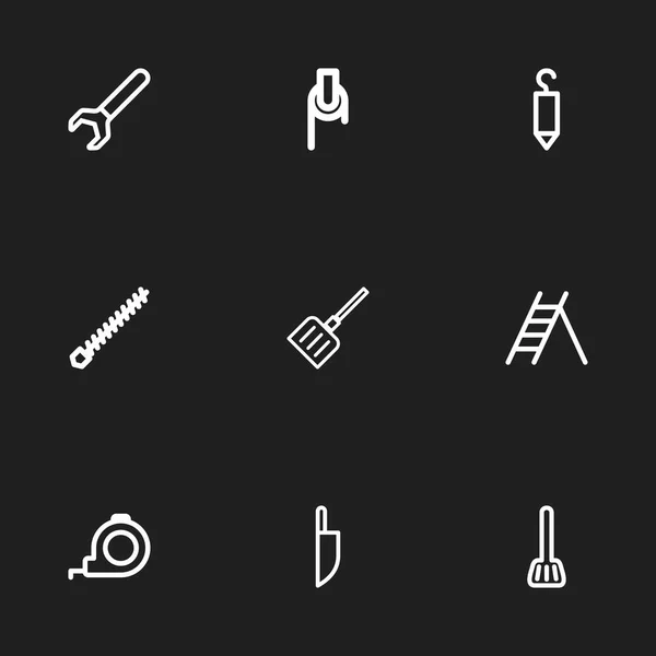 Conjunto de 9 iconos de equipos editables. Incluye símbolos como escalera, cuchillo, llana de nieve y más. Puede ser utilizado para el diseño de la tela, móvil, interfaz de usuario e infografía . — Archivo Imágenes Vectoriales