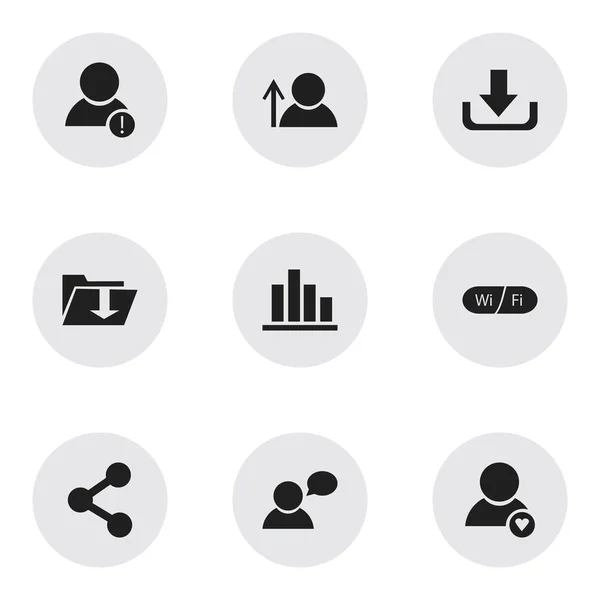 Set van 9 bewerkbare Global iconen. Bevat symbolen zoals Avatar, downloaden, Wifi en meer. Kan worden gebruikt voor Web, Mobile, Ui en Infographic Design. — Stockvector