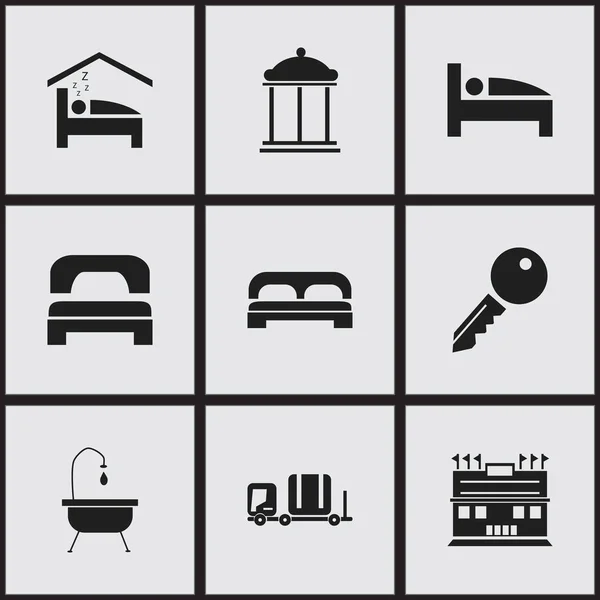 Set de 9 iconos de viaje editables. Incluye símbolos como dormir, residencia, desbloquear el acceso y más. Puede ser utilizado para el diseño de la tela, móvil, interfaz de usuario e infografía . — Vector de stock