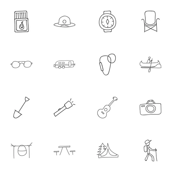 Set van 16 bewerkbare reis iconen. Bevat symbolen zoals zaklamp, brandbare Stick, pols klok en meer. Kan worden gebruikt voor Web, Mobile, Ui en Infographic Design. — Stockvector