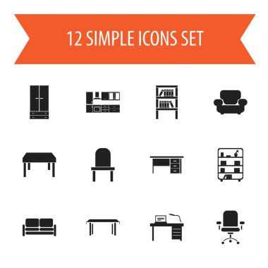 12 düzenlenebilir iç simgeler kümesi. Sehpa, Stillage, kitaplık ve daha fazlası gibi simgeler içerir. Web, mobil, UI ve Infographic tasarımı için kullanılabilir.