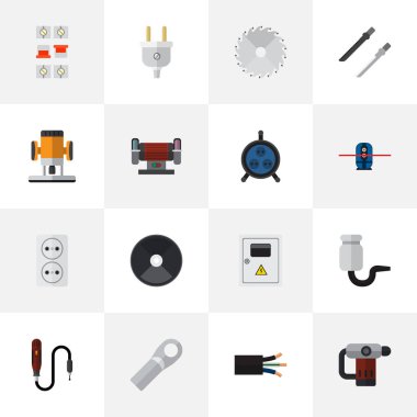 16 düzenlenebilir aletleri simgeler kümesi. Breaker, bağlantı, kablo ve daha fazlası gibi simgeler içerir. Web, mobil, UI ve Infographic tasarımı için kullanılabilir.