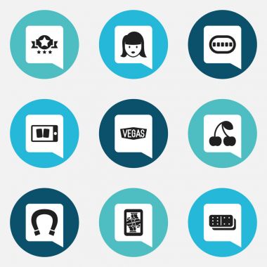 9 düzenlenebilir oyun simgeler kümesi. Kadın yüzü, Nevada, Poker destesi ve daha fazlası gibi simgeler içerir. Web, mobil, UI ve Infographic tasarımı için kullanılabilir.