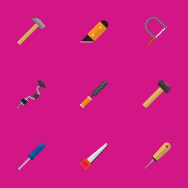 9 düzenlenebilir araçları simgeler kümesi. Bodkin, çekiç, törpülemek ve daha fazlası gibi simgeler içerir. Web, mobil, UI ve Infographic tasarımı için kullanılabilir.